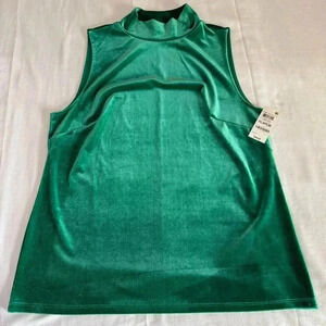 New With Tags CHARTER CLUB Sleeveless Top Green Velvet Mock Neck Size XL Holiday